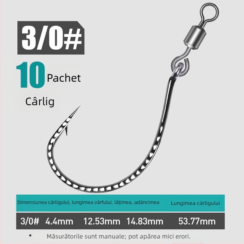 Cârlig de pescuit cu 8003 întărit, inel în formă de 8, cârlig inversat și momeală moale, pentru biban și pește mandarín