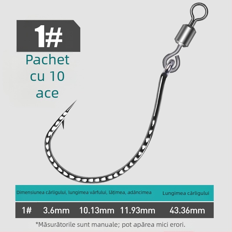 Cârlig de pescuit cu 8003 întărit, inel în formă de 8, cârlig inversat și momeală moale, pentru biban și pește mandarín