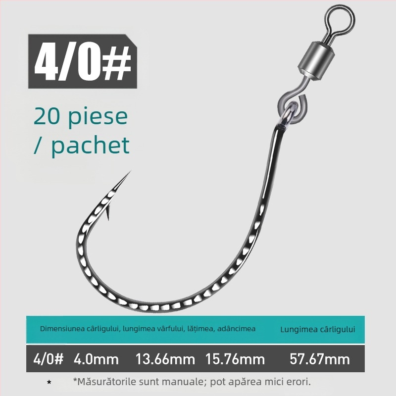 Cârlig de pescuit cu 8003 întărit, inel în formă de 8, cârlig inversat și momeală moale, pentru biban și pește mandarín