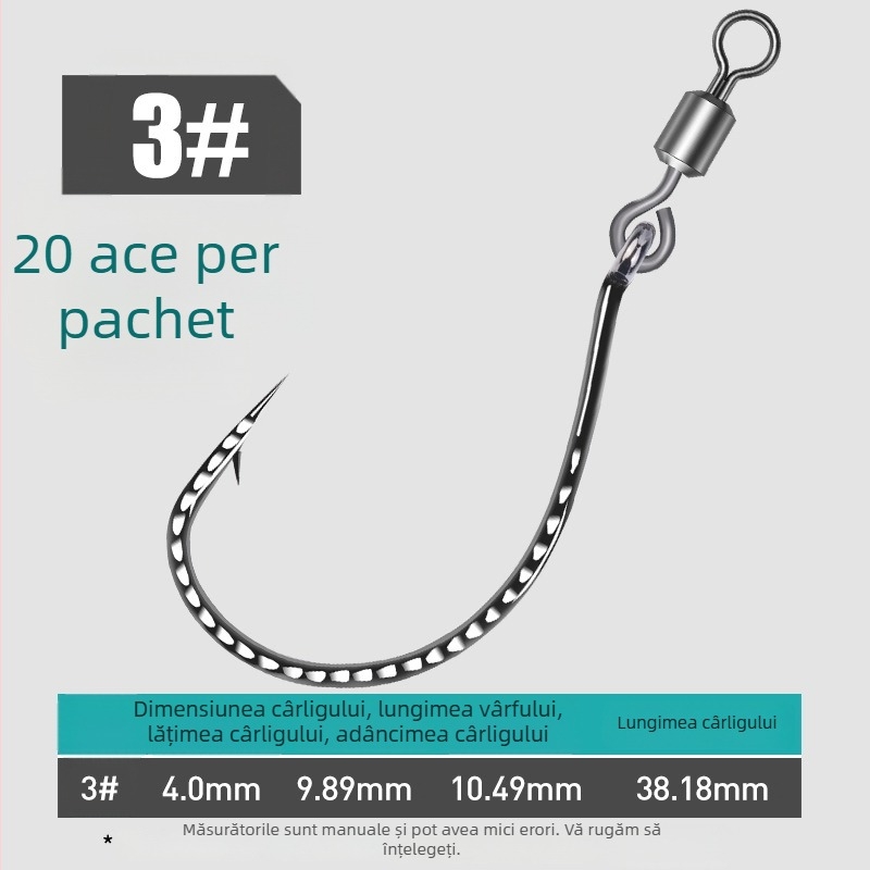 Cârlig de pescuit cu 8003 întărit, inel în formă de 8, cârlig inversat și momeală moale, pentru biban și pește mandarín