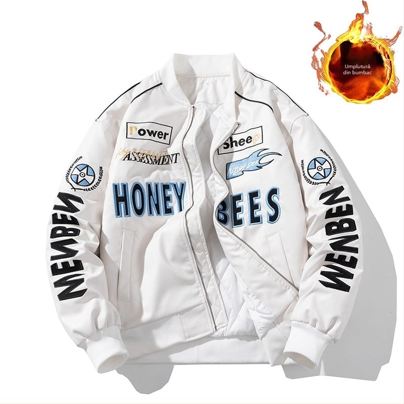 Geacă de motocicletă din piele PU pentru bărbați - căptușeală din bumbac, guler înalt, fermoar, lungime standard (PU piele; căptușeală din bumbac; guler înalt; fermoar; lungime standard)