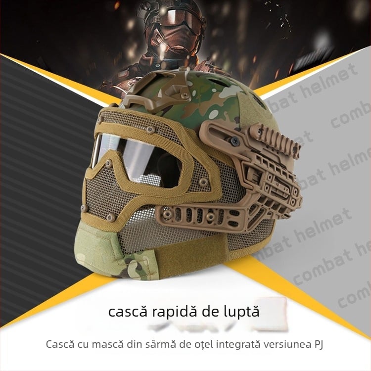 Cască de ciclism cu vizor integrat – design tactic, protecție facială completă, ABS plastic, adult bărbat, camuflaj/solid