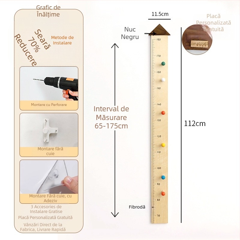 Decal de perete din lemn pentru copii – aderență mare, o singură bucată, design modern minimalist, model monocrom, potrivit pentru living, dormitor sau hol
