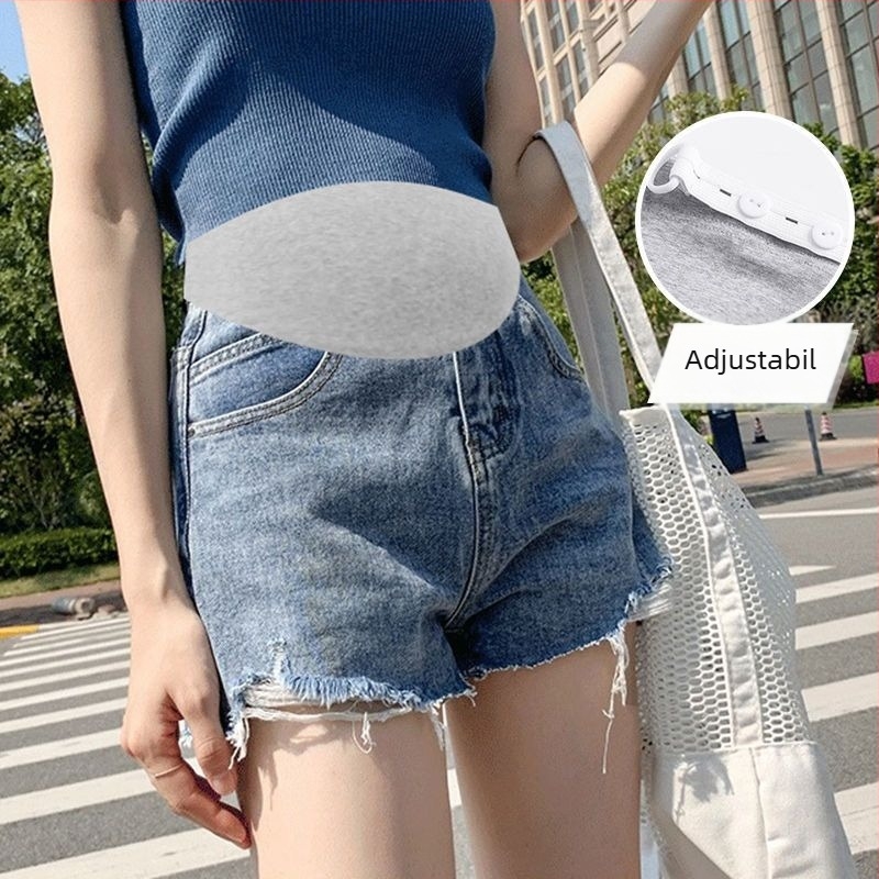 Șort de maternitate din denim, croială lejeră, țesătură ușoară denim/bumbac