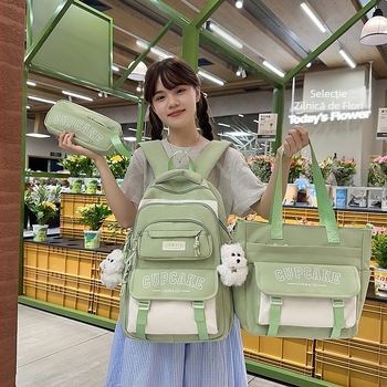 Ghiozdan școlar pentru fete, stil coreean, ușor și cu capacitate mare; material canvas, design respirabil, bretele cu pernă de aer, căptușeală din poliester, model vară 2025.