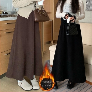 Fustă tricotată în linie A, fără guler, fără mâneci (Lungime medie; Amestec cașmir-poliester)