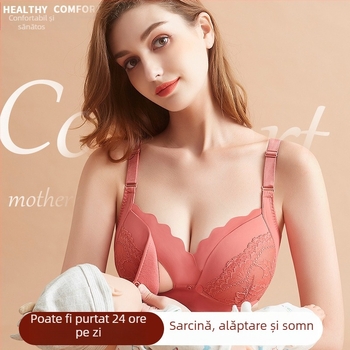 Sutien de alăptare pentru perioada postnatală — deschidere frontală cu cataramă, patru rânduri de cârlige la spate, cupe subțiri, formate, țesătură din nailon cu căptușeală din bumbac