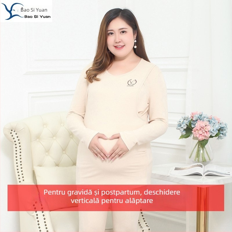 Set matern pentru alăptare: top și pantaloni, mâneci lungi, 95% bumbac, deschidere pentru alăptare, stil japonez-coreean casual