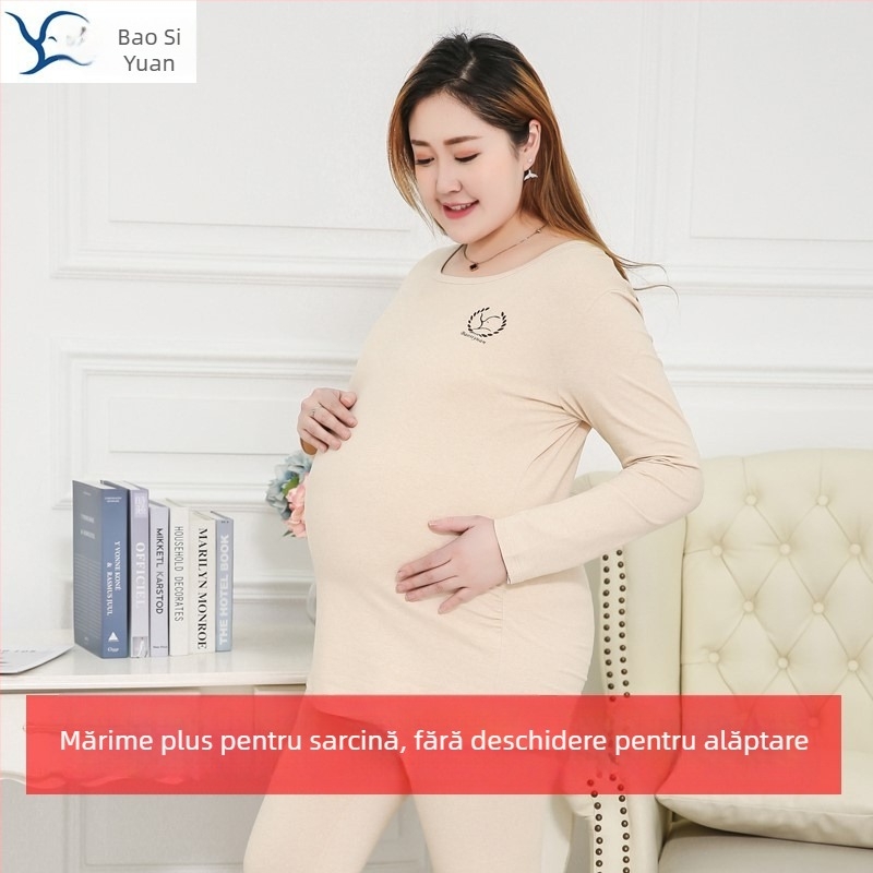 Set matern pentru alăptare: top și pantaloni, mâneci lungi, 95% bumbac, deschidere pentru alăptare, stil japonez-coreean casual