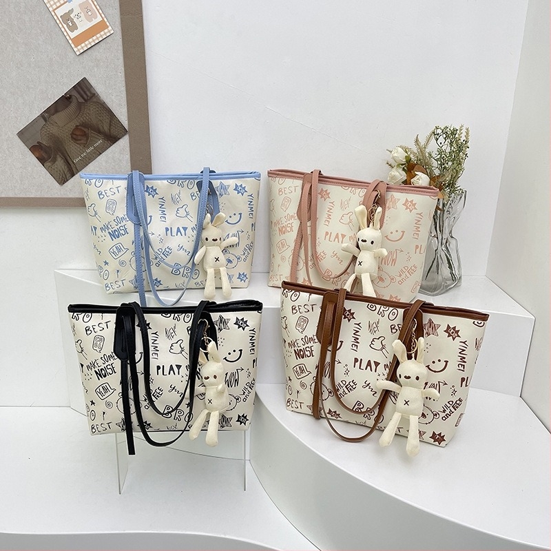 Geantă Tote pentru femei din PU, stil urban sobru, formă orizontal pătrată, fermoar, căptușeală din poliester