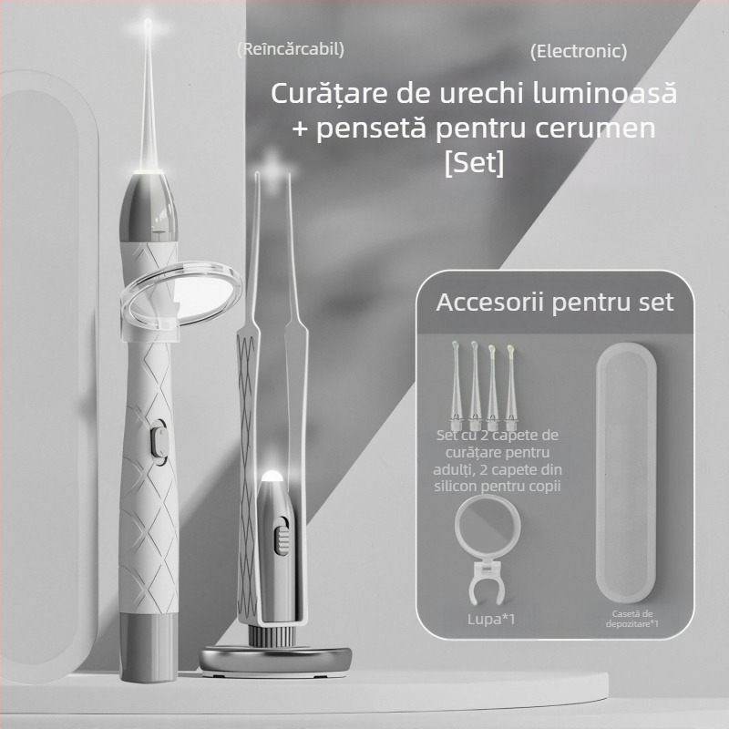 Set linguri de urechi luminoase, reîncărcabil, sursă dublă de lumină, inspecție vizuală a canalului urechii, PVC