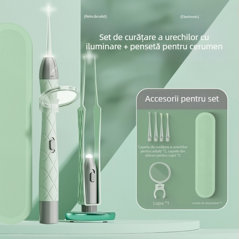 Set linguri de urechi luminoase, reîncărcabil, sursă dublă de lumină, inspecție vizuală a canalului urechii, PVC