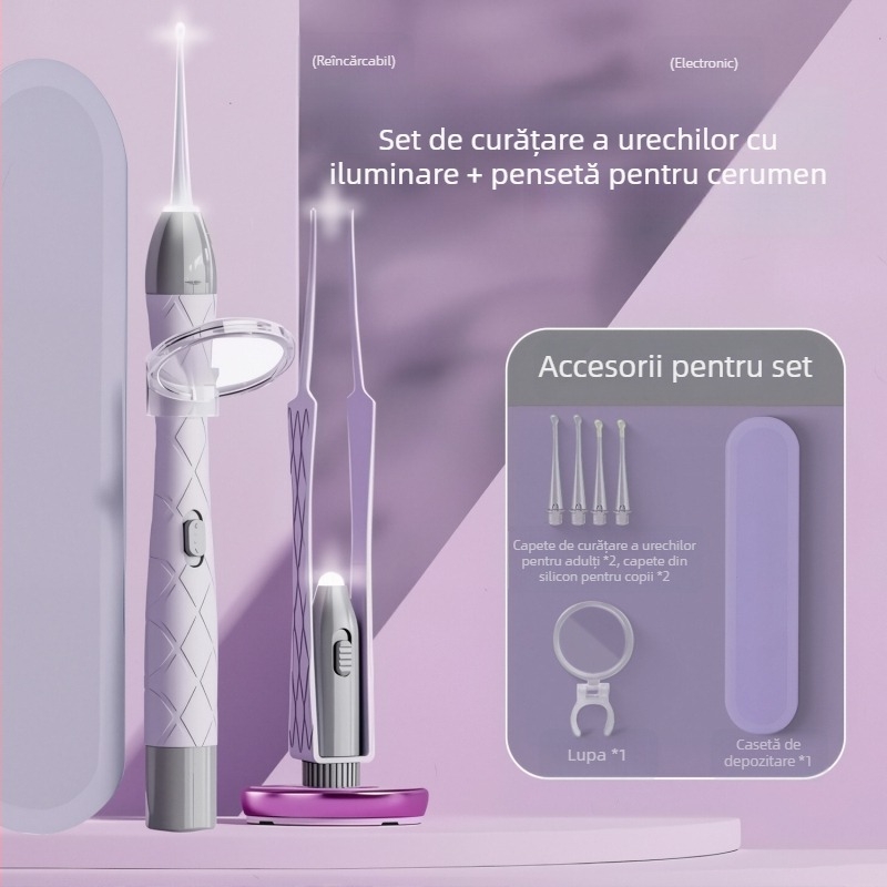 Set linguri de urechi luminoase, reîncărcabil, sursă dublă de lumină, inspecție vizuală a canalului urechii, PVC