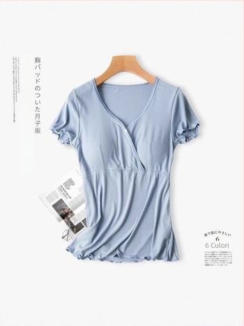 Set de pijamale pentru femei însărcinate cu deschidere pentru alăptare, mânecă scurtă, decolteu în V, fibre de celuloză regenerată 90–95%, stil de vară