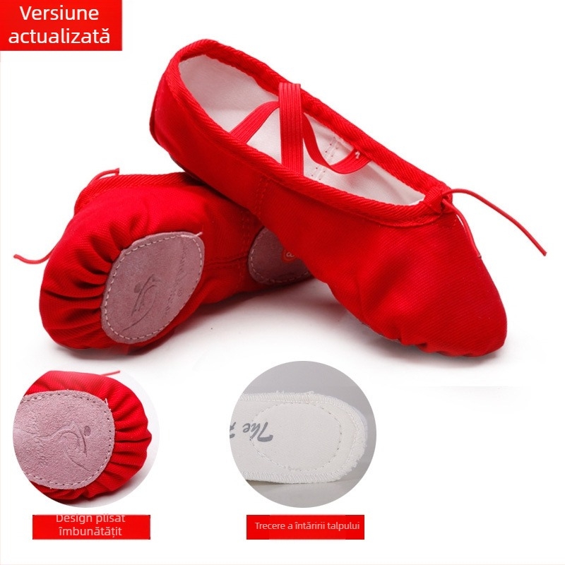 Pantofi de dans pentru copii, unisex, cu partea superioară din pânză și talpă din piele, pentru balet și dans modern