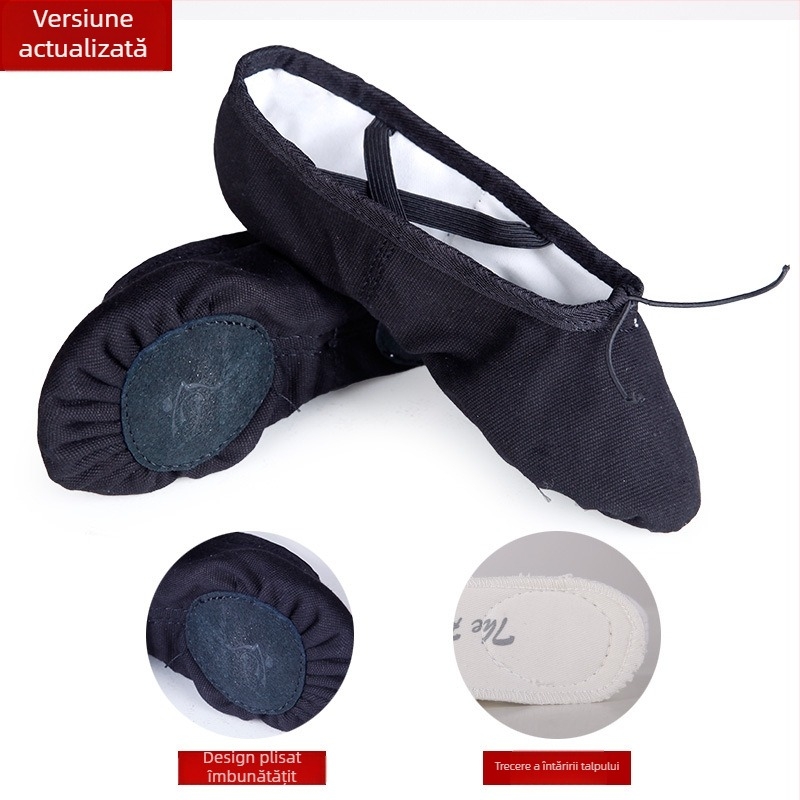 Pantofi de dans pentru copii, unisex, cu partea superioară din pânză și talpă din piele, pentru balet și dans modern