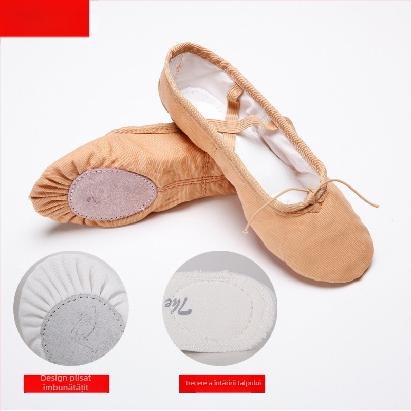 Pantofi de dans pentru copii, unisex, cu partea superioară din pânză și talpă din piele, pentru balet și dans modern