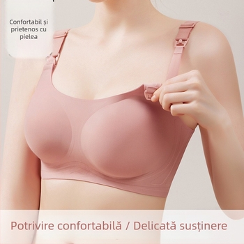 Sutien de alăptare pentru sarcină, cupe subțiri modelate, închidere în spate cu patru rânduri, bretele fixe duble, material nylon cu căptușeală din spandex 30–50%