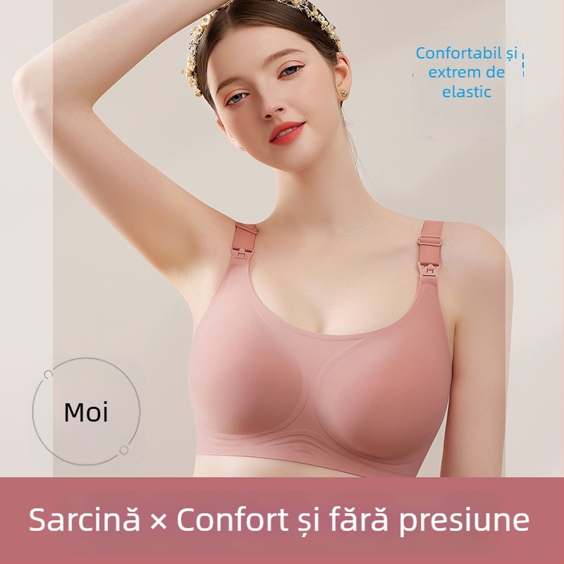 Sutien de alăptare pentru sarcină, cupe subțiri modelate, închidere în spate cu patru rânduri, bretele fixe duble, material nylon cu căptușeală din spandex 30–50%