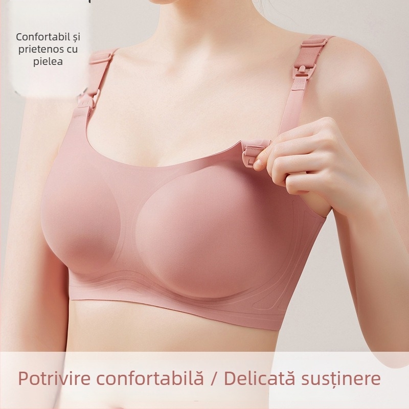 Sutien de alăptare pentru sarcină, cupe subțiri modelate, închidere în spate cu patru rânduri, bretele fixe duble, material nylon cu căptușeală din spandex 30–50%