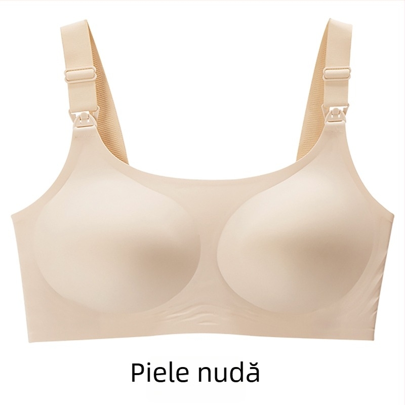 Sutien de alăptare pentru sarcină, cupe subțiri modelate, închidere în spate cu patru rânduri, bretele fixe duble, material nylon cu căptușeală din spandex 30–50%