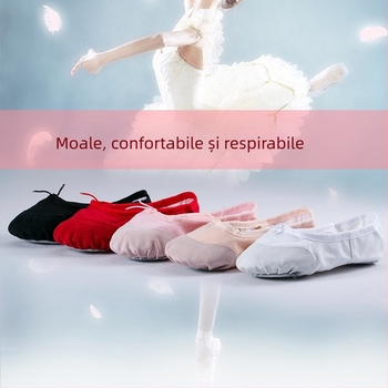 Pantofi de dans pentru copii, unisex, talpă moale, din pânză, vârf din piele