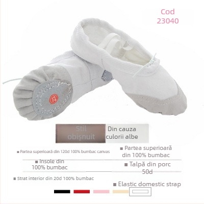 Pantofi de dans pentru copii, unisex, talpă moale, din pânză, vârf din piele