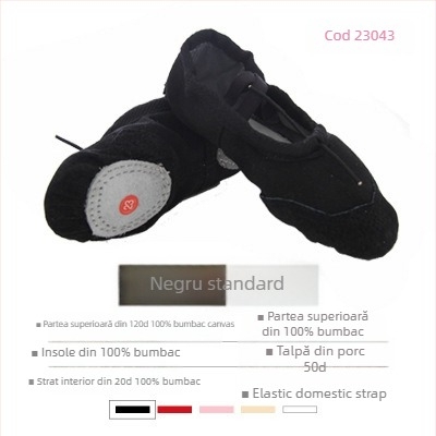 Pantofi de dans pentru copii, unisex, talpă moale, din pânză, vârf din piele