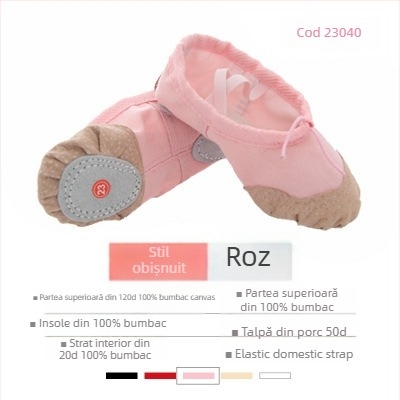Pantofi de dans pentru copii, unisex, talpă moale, din pânză, vârf din piele