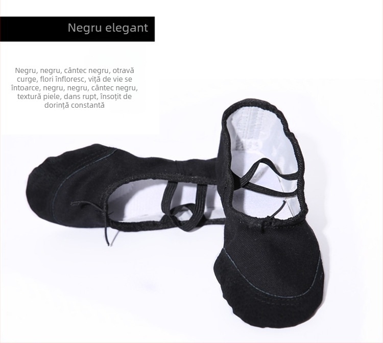 Pantofi de dans pentru copii, unisex, talpă moale, din pânză, vârf din piele