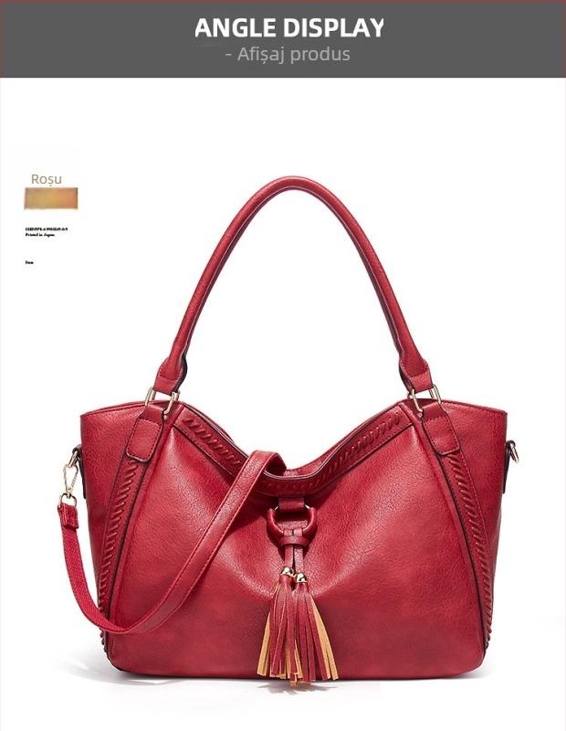 Geantă de damă din PU cu ciucuri, bucket stil, închidere cu fermoar, textură moale, căptușeală de poliester, buzunare interioare: buzunar cu fermoar, buzunar pentru telefon, buzunar pentru card de identitate, potrivită pentru utilizare zilnică