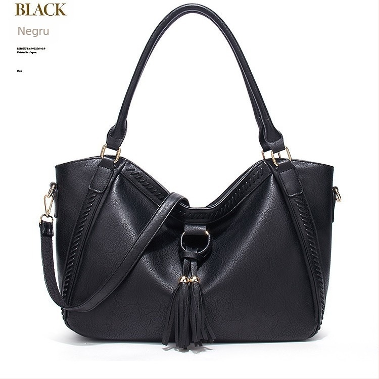 Geantă de damă din PU cu ciucuri, bucket stil, închidere cu fermoar, textură moale, căptușeală de poliester, buzunare interioare: buzunar cu fermoar, buzunar pentru telefon, buzunar pentru card de identitate, potrivită pentru utilizare zilnică