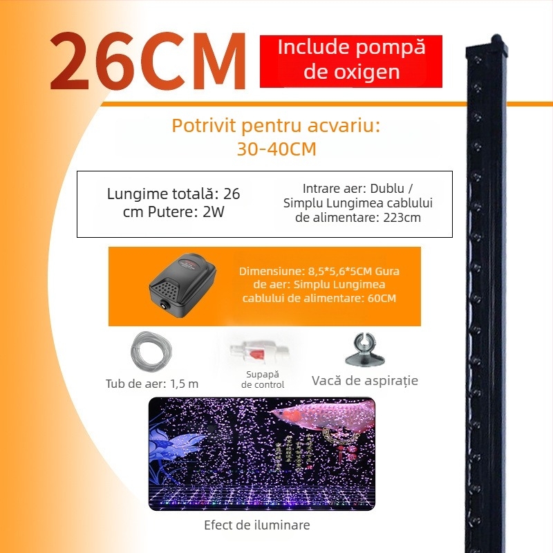 Iluminare LED subacvatică pentru acvariu cu oxigenare, impermeabilă, bandă cu bule