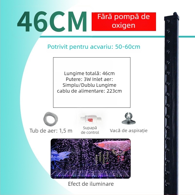 Iluminare LED subacvatică pentru acvariu cu oxigenare, impermeabilă, bandă cu bule