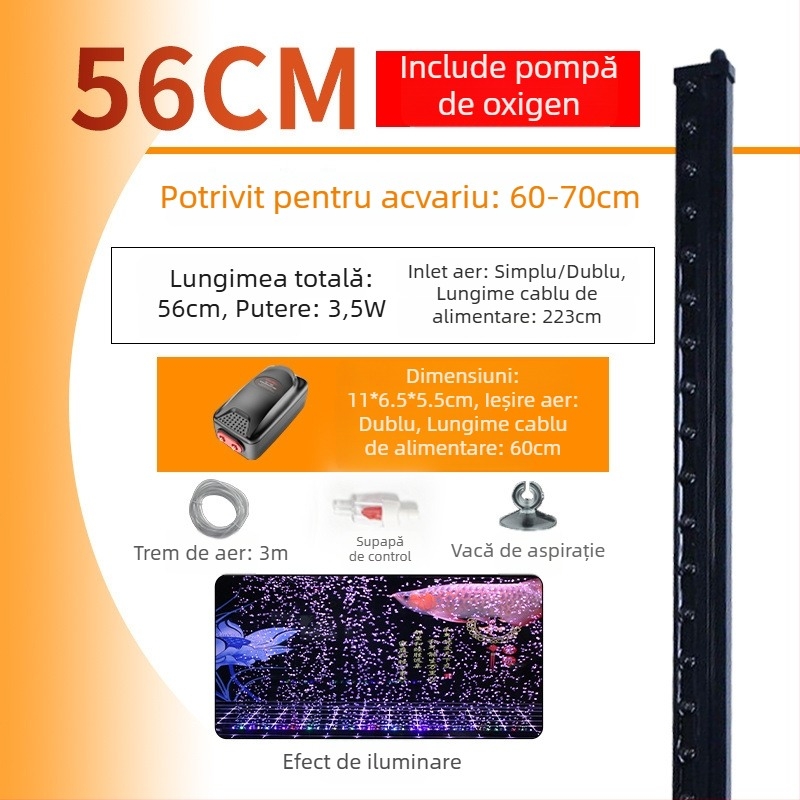 Iluminare LED subacvatică pentru acvariu cu oxigenare, impermeabilă, bandă cu bule