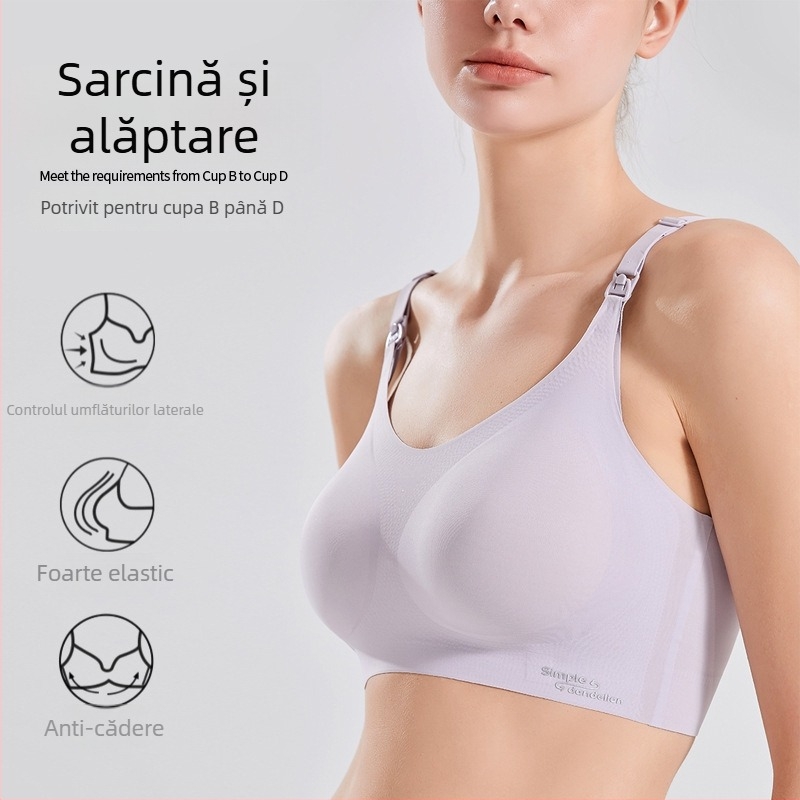 Sutien matern pentru alăptare, cupe modelate, din nylon, bretele detașabile pentru gât, fără fir sub bust, închidere pe spate cu trei rânduri