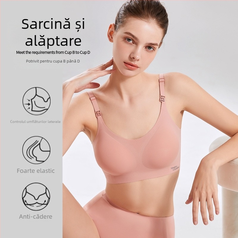 Sutien matern pentru alăptare, cupe modelate, din nylon, bretele detașabile pentru gât, fără fir sub bust, închidere pe spate cu trei rânduri