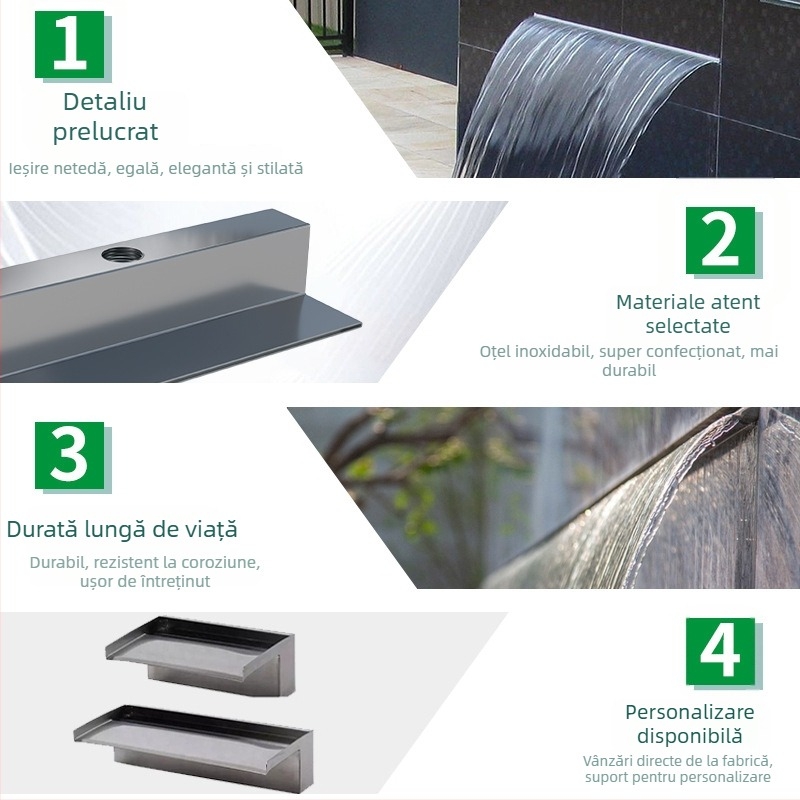 Ieșire de cascadă din oțel inoxidabil pentru element decorativ exterior cu pulverizare pe peretele frontal — Brand Half Moon Bay