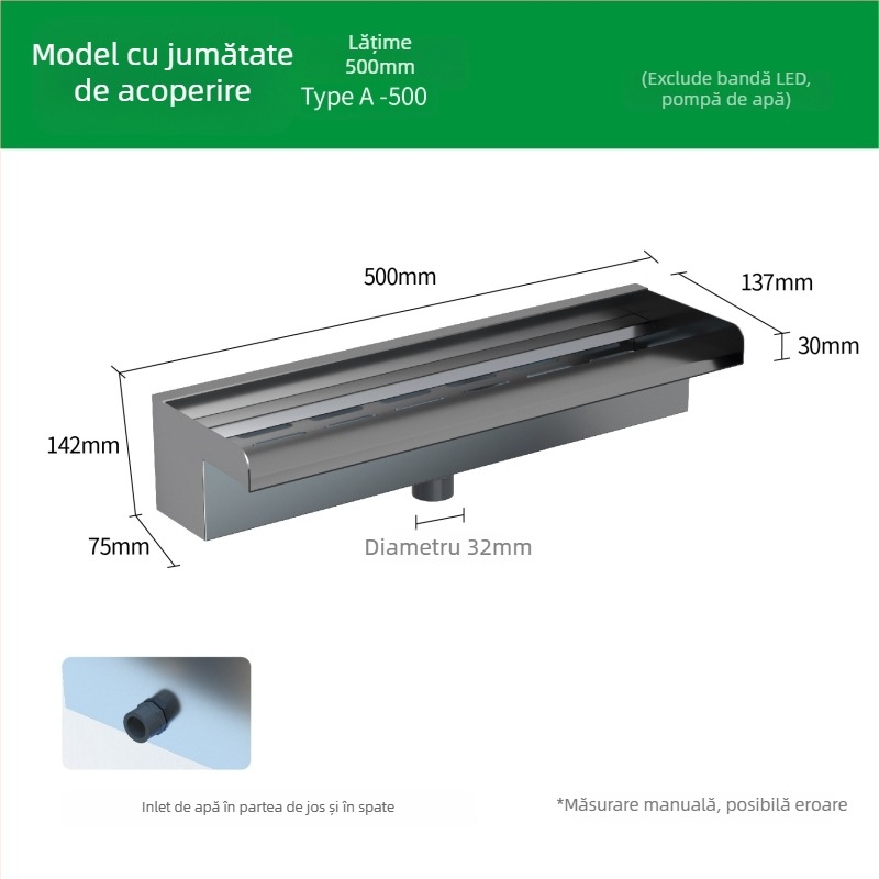 Ieșire de cascadă din oțel inoxidabil pentru element decorativ exterior cu pulverizare pe peretele frontal — Brand Half Moon Bay