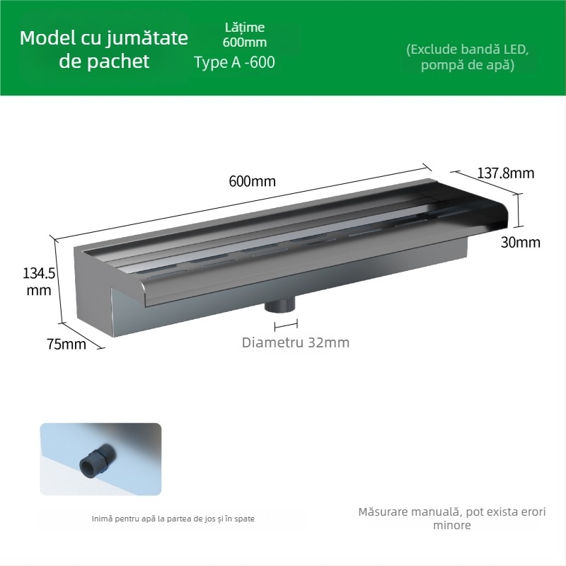 Ieșire de cascadă din oțel inoxidabil pentru element decorativ exterior cu pulverizare pe peretele frontal — Brand Half Moon Bay