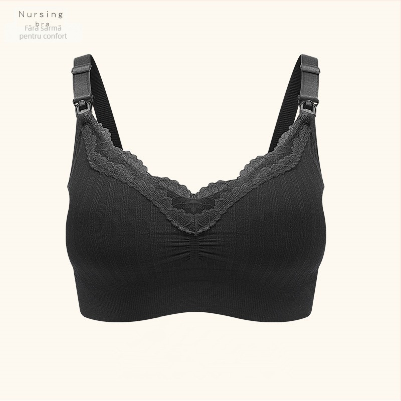 Blue Butterfly Sutien de alăptare din modal, fără fir, fără cusături, cupe preformate subțiri, margine dantelată, pernă cu orificii de aer, bretele fixe duble