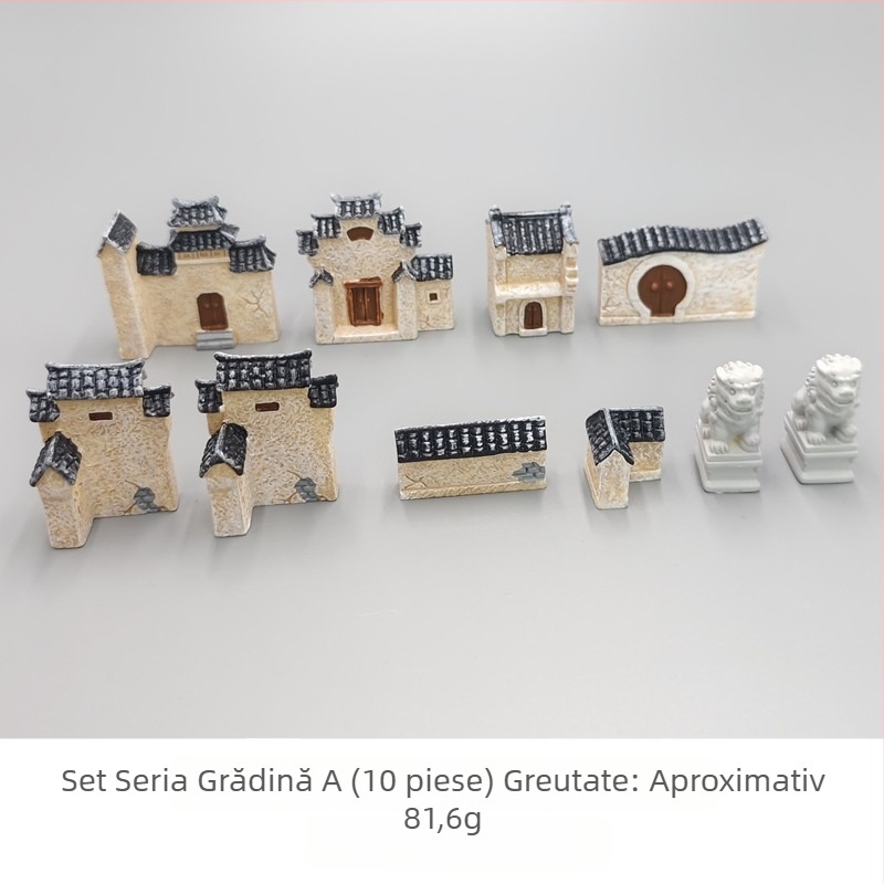 Mini peisaj în miniatură din rășină – decor de grădină în stil antic cu foișor, frunze de lotus, iaz și pod arcuit (Material: rășină; Tip material: plastic, rășină; Categorie: meșteșuguri din rășină; Stil: desen animat)