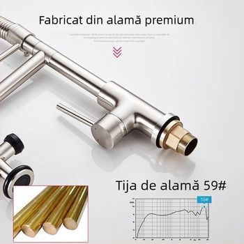 Robinet de bucătărie cu corp din cupru, cartuș ceramic și design cu cuplaj dublu