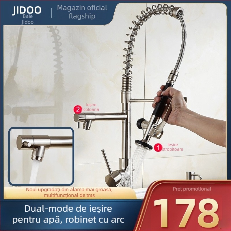 Robinet de bucătărie cu corp din cupru, cartuș ceramic și design cu cuplaj dublu