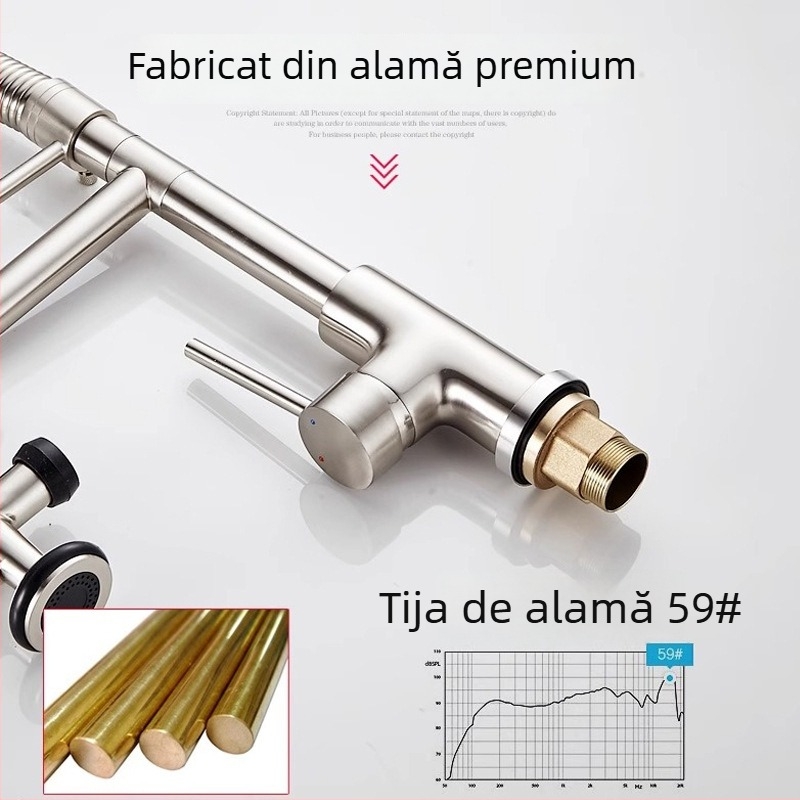 Robinet de bucătărie cu corp din cupru, cartuș ceramic și design cu cuplaj dublu