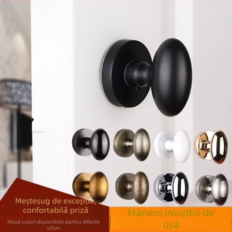 Mâner cu bilă, unic, pentru uși ascunse, rotund, stil lux ușor; material: aliaj de zinc; suprafață: acoperire electroplată; utilizare: doar mâner; model: mâner cu bilă