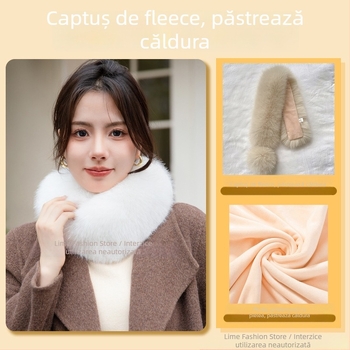 Fular din blană de vulpe pentru femei, închidere magnetică, guler din blană, imitatie de blană de iepure, stil coreean, lucrat manual