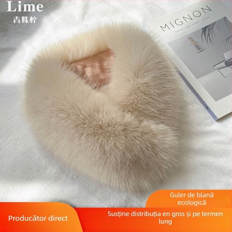 Fular din blană de vulpe pentru femei, închidere magnetică, guler din blană, imitatie de blană de iepure, stil coreean, lucrat manual