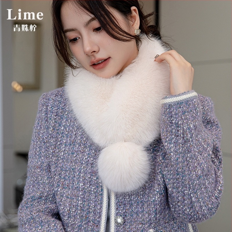 Fular din blană de vulpe pentru femei, închidere magnetică, guler din blană, imitatie de blană de iepure, stil coreean, lucrat manual