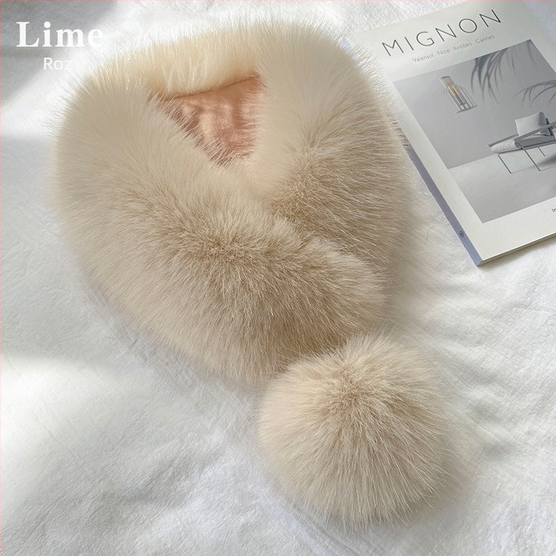 Fular din blană de vulpe pentru femei, închidere magnetică, guler din blană, imitatie de blană de iepure, stil coreean, lucrat manual